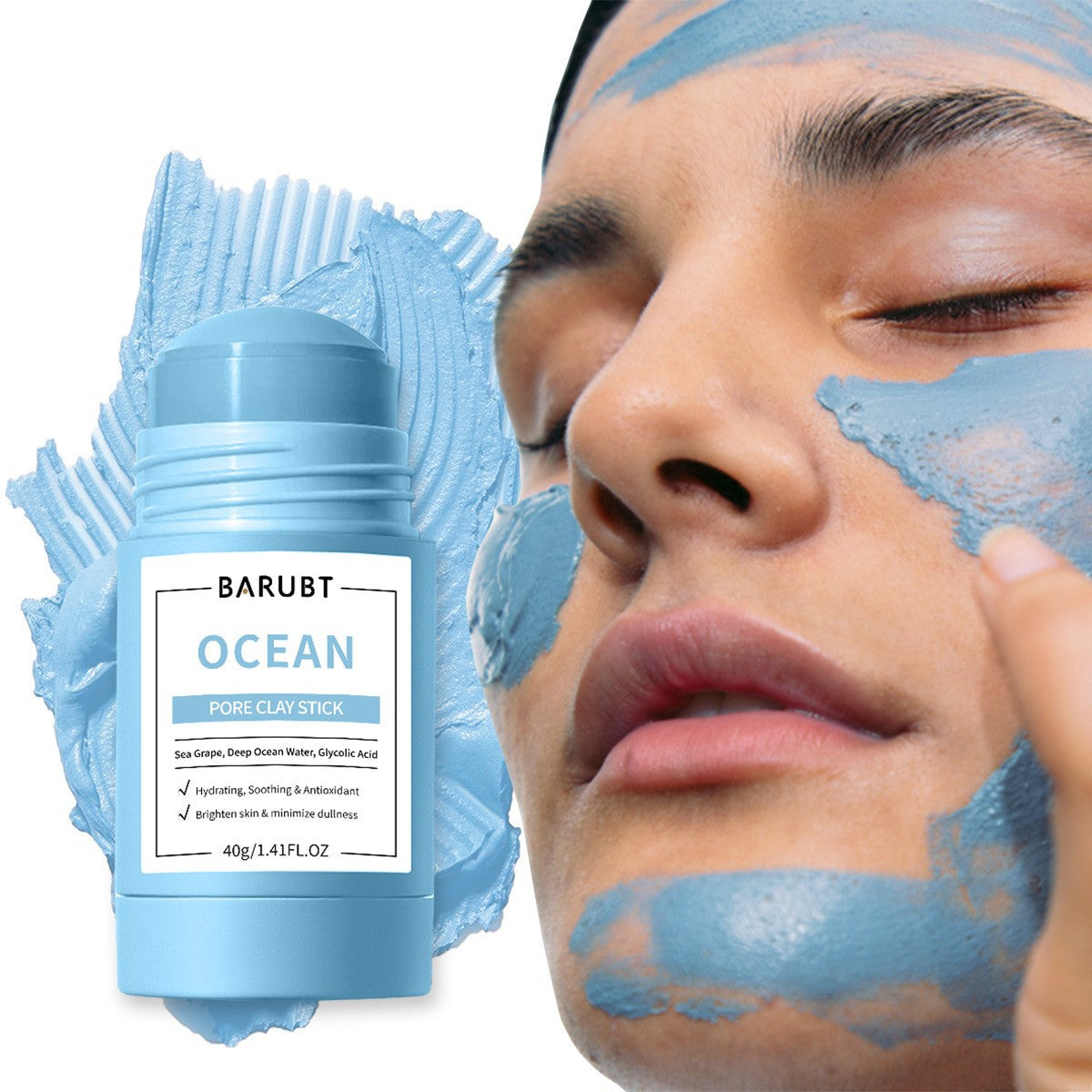 Woman applying Ocean Pore Clay Mask Stick for cleaner-looking pores and oil control